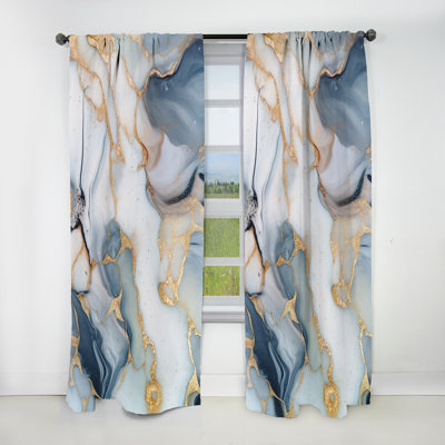 Grey And Gold Tender Liquid Ink Art I - Fractals Abstract Velvet Blackout Curtain - 1 Panels