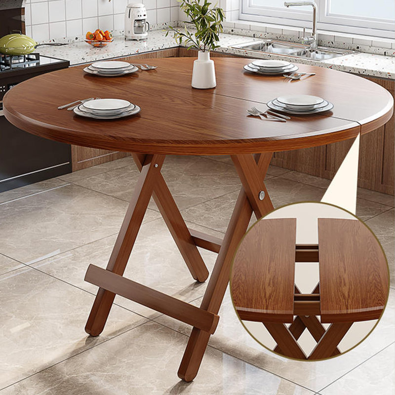 31.5" Round Modern Folding Dining Table With Base Brown Circle, For Small Places, No Assembly Required, Walnuts