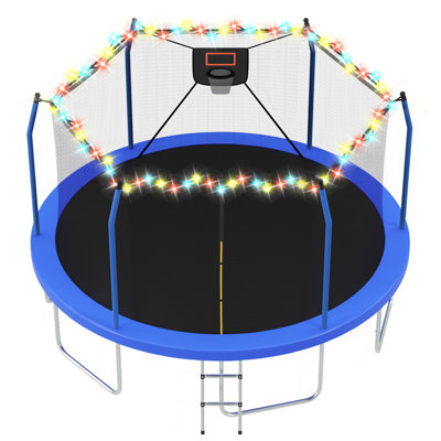 Trampoline 16 pi avec lumières et panier de basketball, trampoine récréatif extérieur 16 po pour enfants et adultes