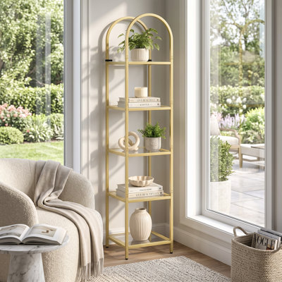 Arched 5-Tier Glass Laubach with Gold Frame, Modern Display Rack for Home Office