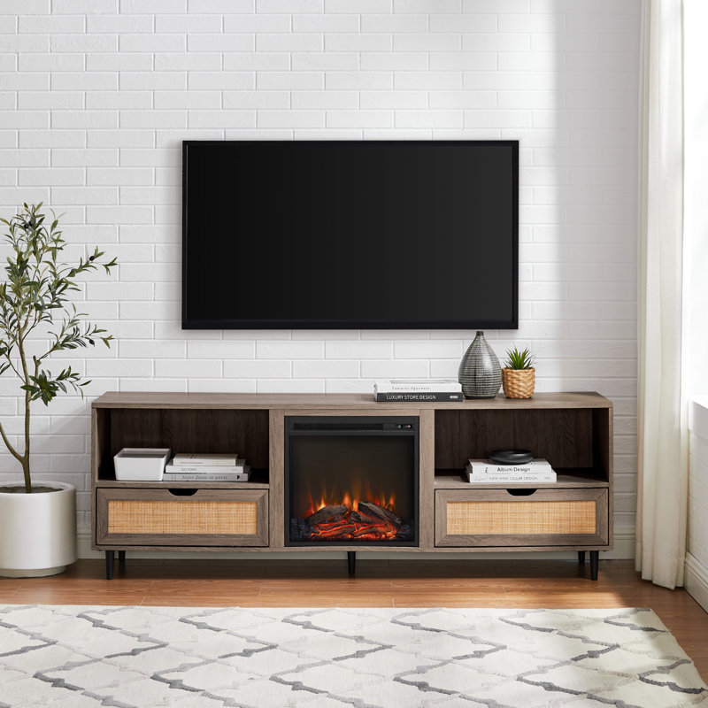 Denmark 70" TV Stand with Electric Fireplace, Driftwood