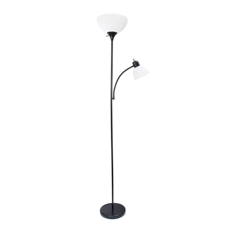 Lampe sur pied Ardelo, lampe de lecture col de cygne, noir onyx, abat-jour blanc, H 71,5 po