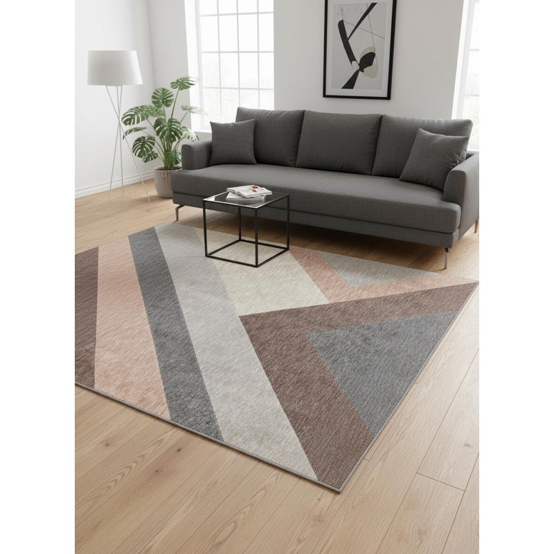 Tapis à motif géométrique gris et beige 5 pi x 8 pi