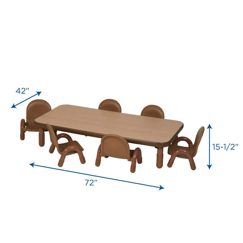 BASELINE Toddler Rectangular Table & Chair Set, Natural Wood, 12" H x 60" L x 30" W