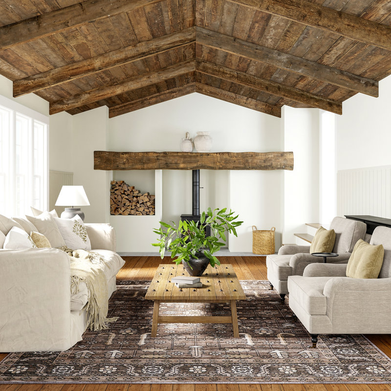 Redwood Vintage Washable Taupe Synthetic Rectangular Area Rug
