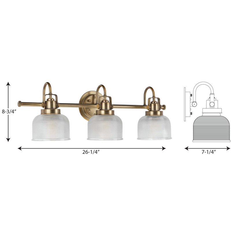 Éclairage pour meuble-lavabo à intensité variable Rosser, Laiton rétro, 8.75"H x 26.25"W x 7.25"D, 3 Lights