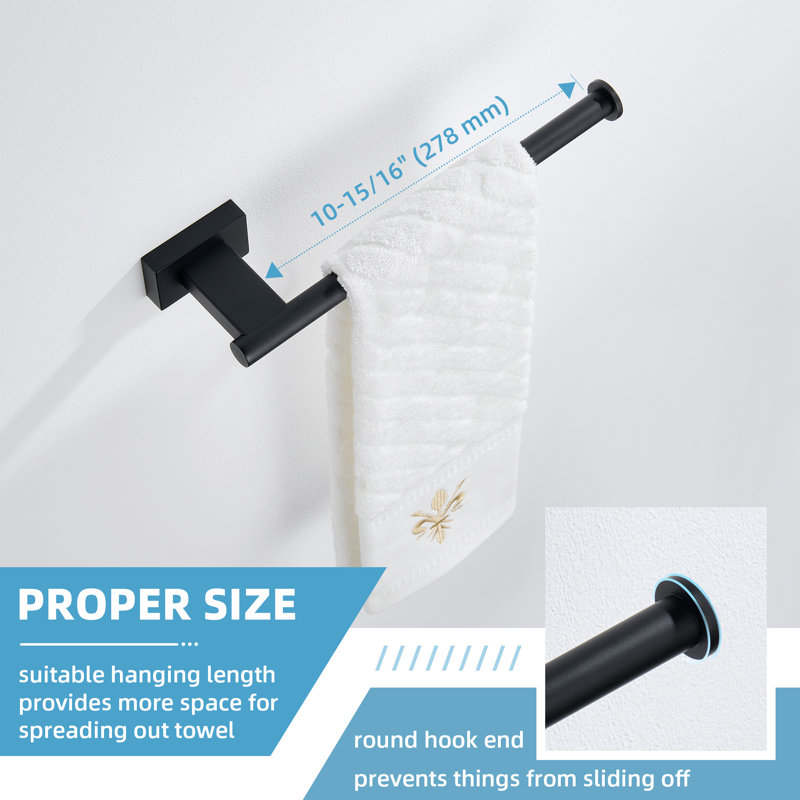 Porte-serviettes mural en acier inoxydable SUS304, Noir mat