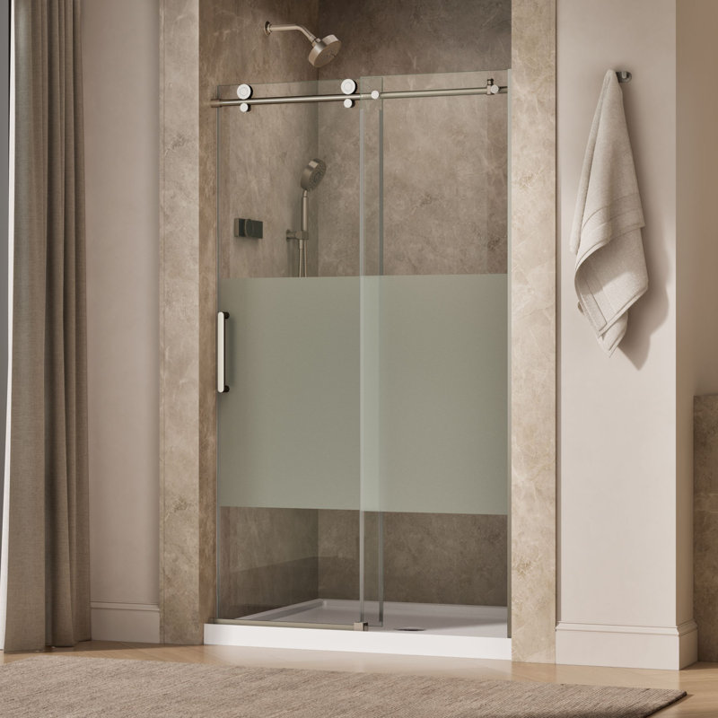 Composé de 78 po H Porte de douche coulissante avec verre de 3/8 po d'épaisseur, Nickel