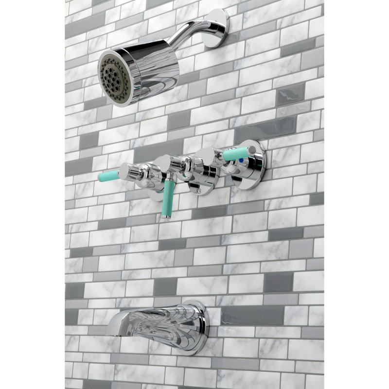 Kingston Brass Kaiser Triple-Handle Tub and Shower Faucet, Polished Chrome