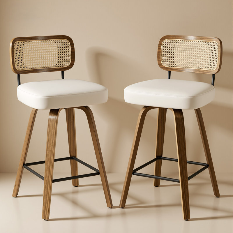 Julieza Swivel Upholstered Faux Leather Counter Stool, Brown, White, Counter Stool (26" Seat Height)