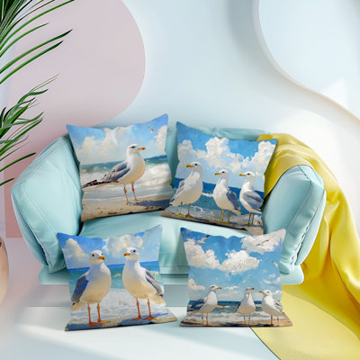 4 housses de coussin décoratives motif oiseau de mer