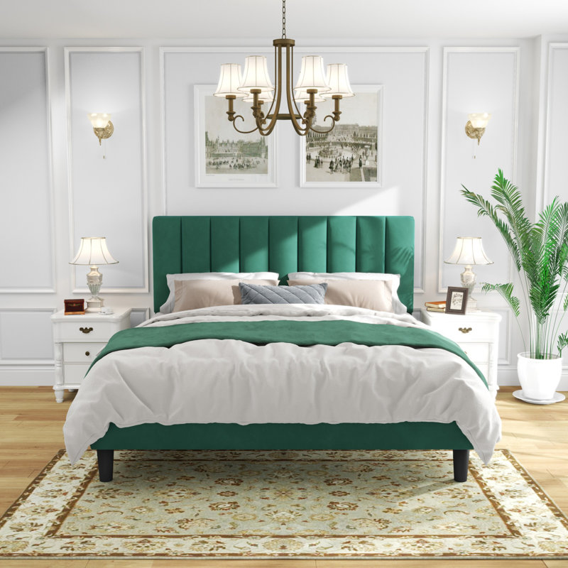 Jerrine Velvet Upholstered Platform Bed, Full / Double, Black