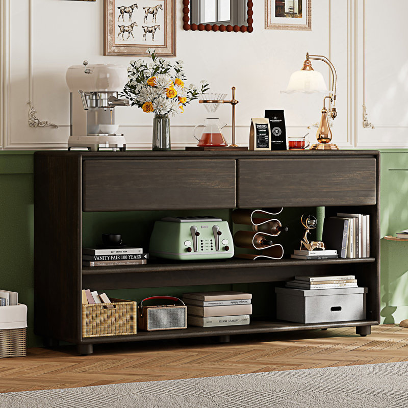 Console moderne, table d'entrée vintage avec tiroirs et tablettes, Espresso