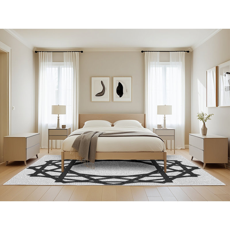 Tapis noir / blanc cassé Power Loom, Rectangle 5 pi x 8 pi