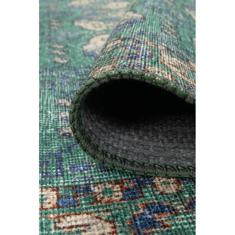 Tapis vert / bleu Lucien, Rectangle 4 pi 8 po x 6 pi 3 po