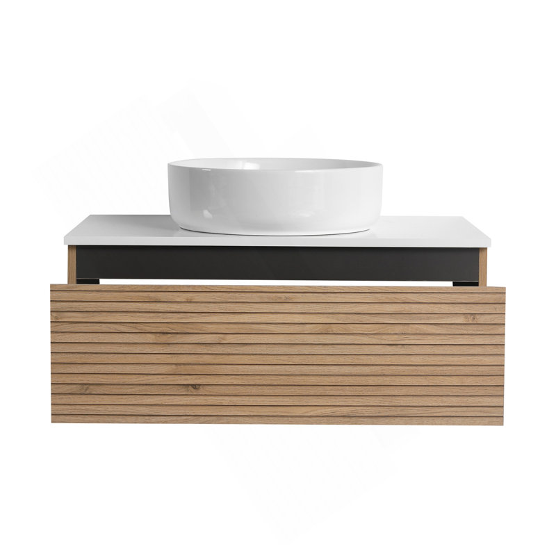 Meuble-lavabo mural 30 po avec lavabo en céramique et 1 tiroir à fermeture en douceur (emballage KD), 30"