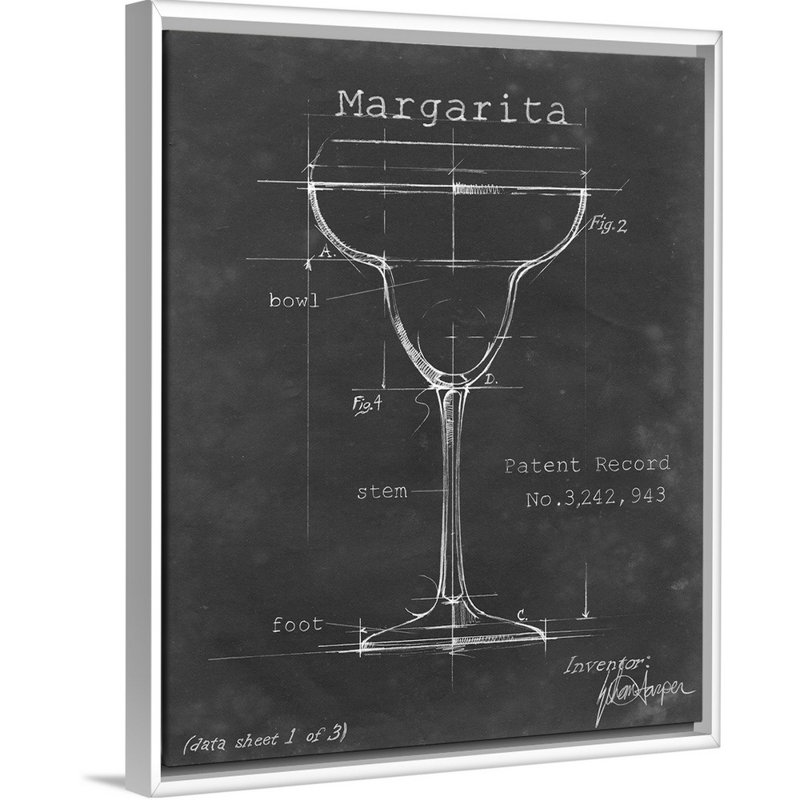 Barware Blueprint VI - Reproduction d'art graphique sur toile, H 31,7 po x l 25,7 po x P 1,75 po, Cadre flottant blanc