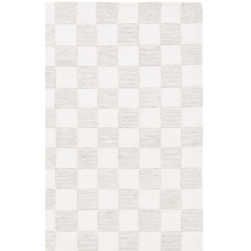 Tapis à carreaux en laine / coton touffeté à la main de couleur beige / ivoire MSR4760 Martha Stewart