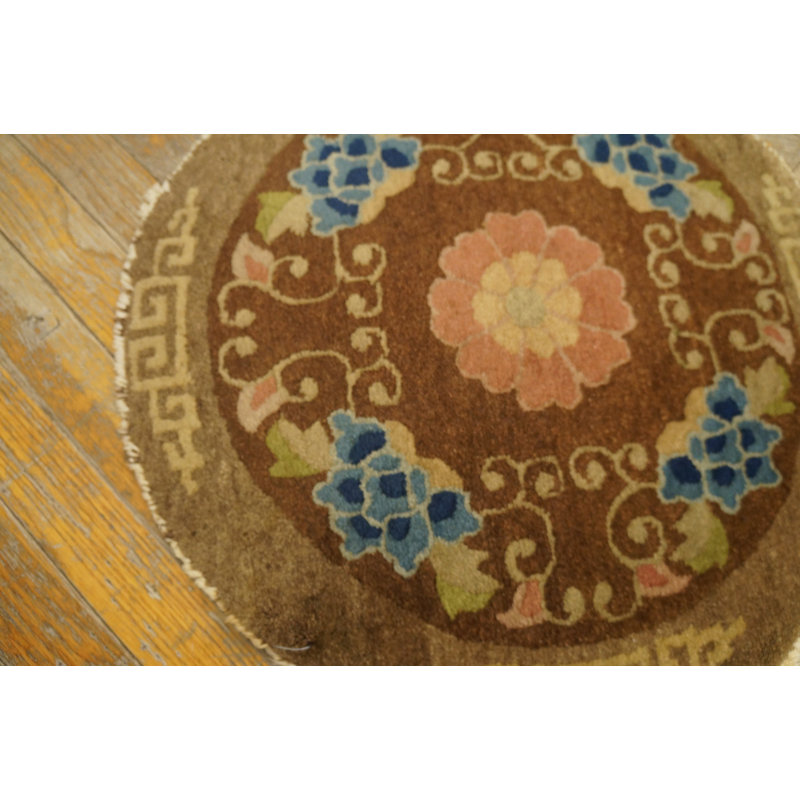 Tapis rond brun chameau antique
