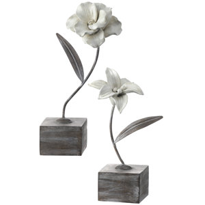 Resin Metal Lily On Base Set Of 2