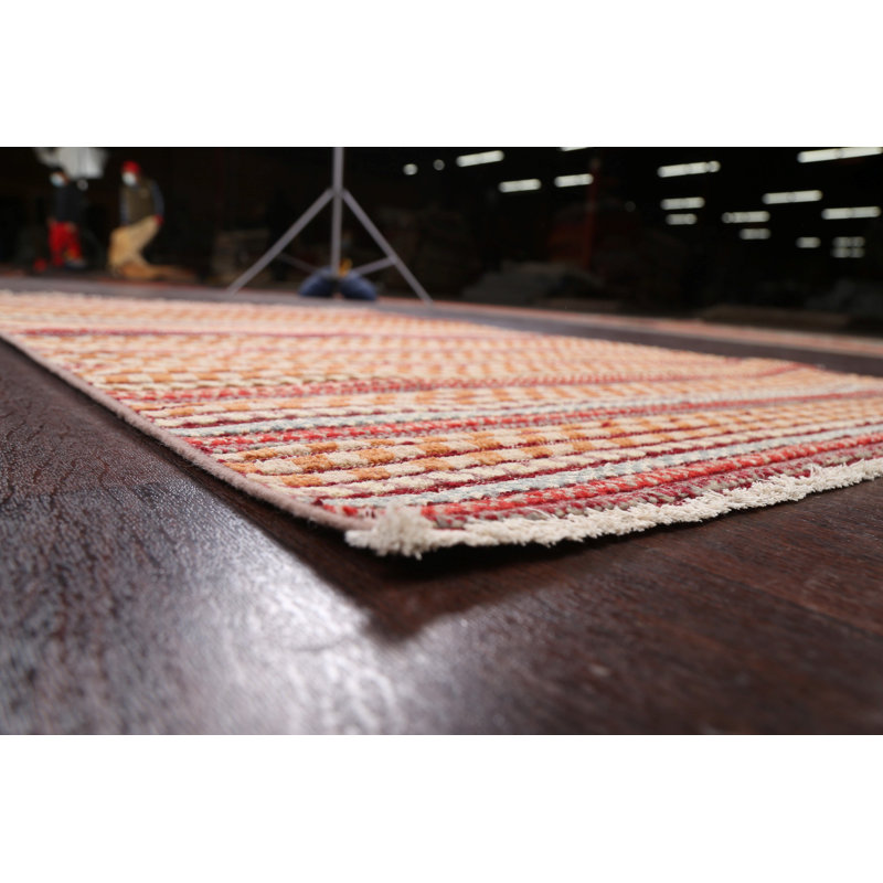 Tapis unique en laine noué à la main rouge nouvel âge 4 pi x 6 pi 3 po Samitha