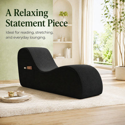 6-in-1 Modular Yoga Chaise Lounge Chair, Ergonomic Flannel Foam Floor Lounger with Removable Cover & Side Pocket-Black