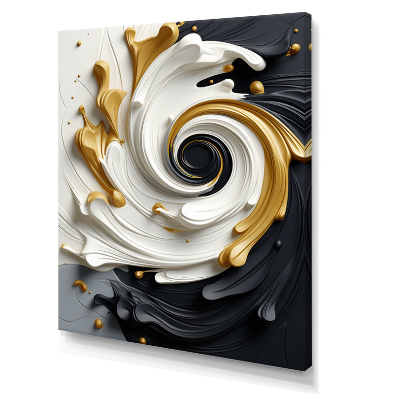 Liquide or noir et blanc texturé spirale magique - spirales abstraites, art mural, Toile tendue, H 32 po x l 16 po x P 1 po