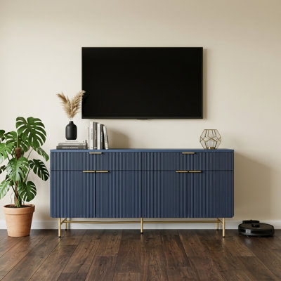 69" Fluted TV Stand For Living Room, Modern Entertainment Center With 2 Drawers & 4 Doors, Storage Media Console Cabinet With Soft-Close Doors & Adjustable Legs