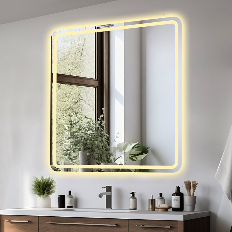 Miroir de salle de bain 36 po x 36 po à DEL, brouillard, rouille, éblouissement
