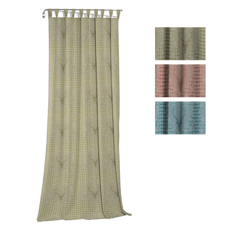 Devos Room Tab Top Curtain Single Panel, Opaque, Grey / Green, 132cm Width x 175cm Drop