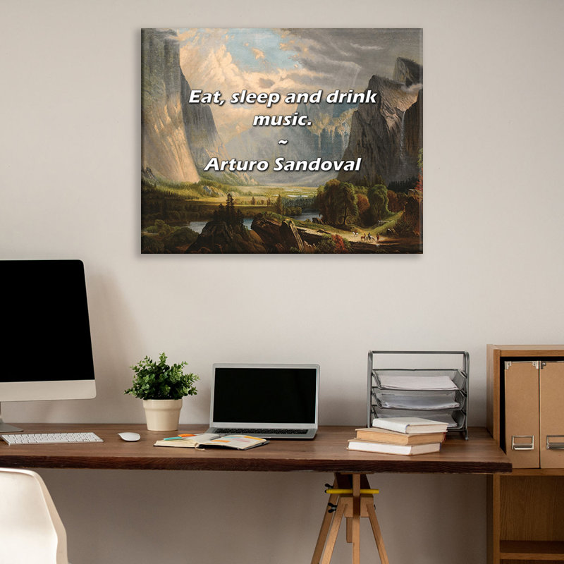 Citation artistique «Manger, dormir et boire de la musique». Toile tendue par Arturo Sandoval Gallery, H 24 po x l 17 po