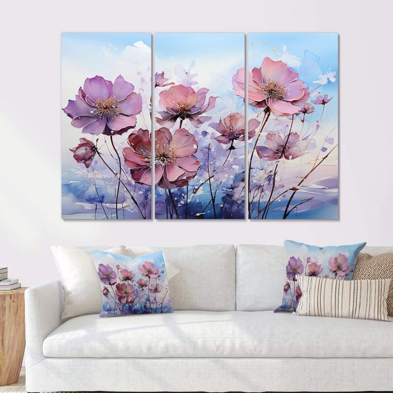 Ensemble de décorations murales roses et mauves à motif coquelicots, H 40 po x l 60 po x P 1 po