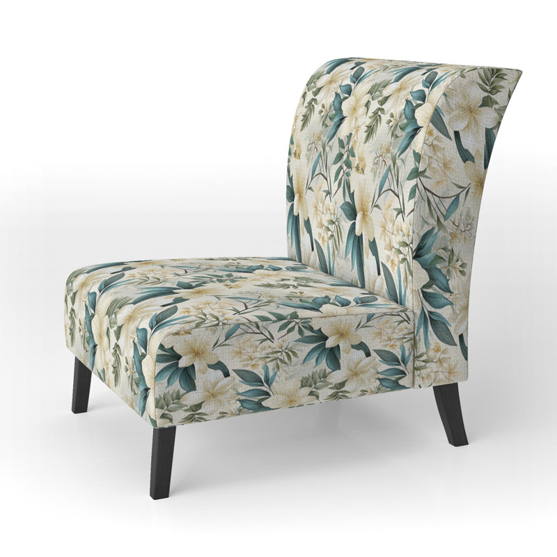Fauteuil de chambre rembourré C, Motif tropical botaniques serein II