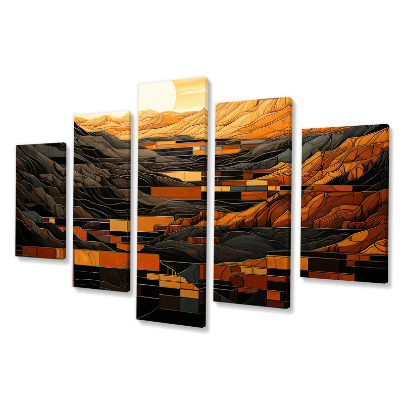 «Orange Desert Sun In Bold Landscape III - Solar Panneaux», ensemble d'art mural multi-panneaux