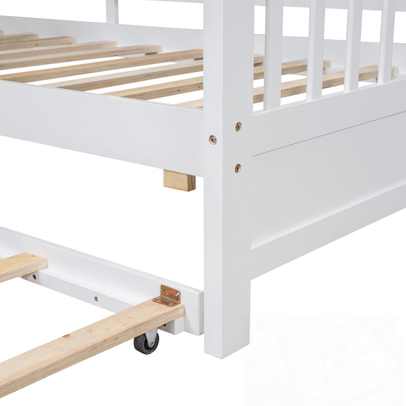 Lit double avec lit gigogne et tablette de rangement, Blanc