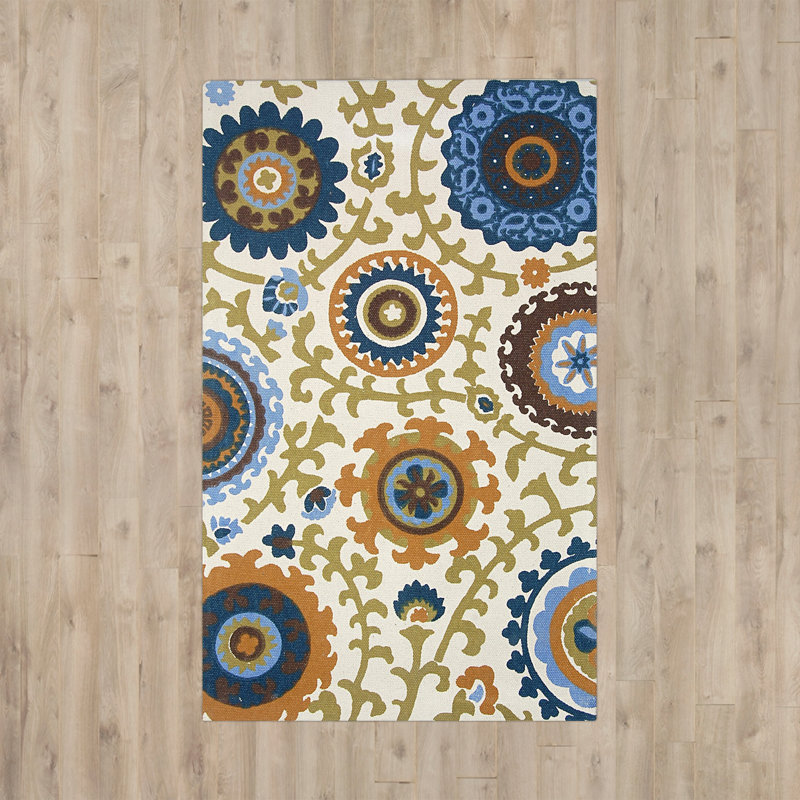 Centerburg Hand Loomed Cotton Floral Rug, Rectangle 7'3" x 9'3"