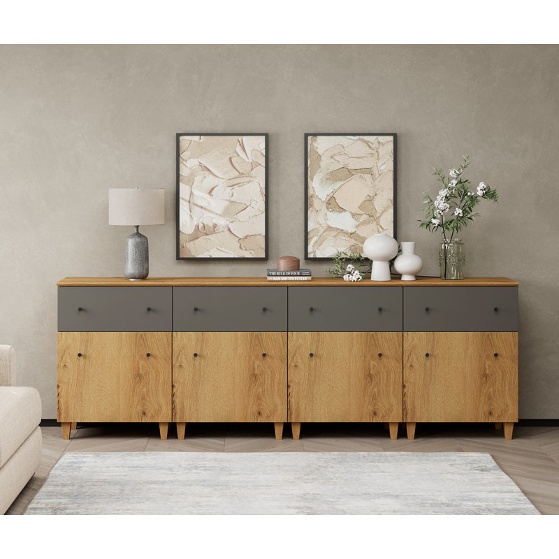 Lysiane 94.4'' Sideboard, Oak Brown/Dark Gray