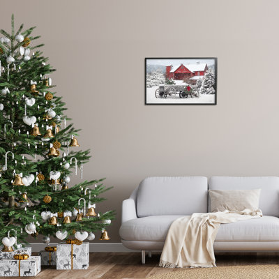 Winter Wagon & Barn, art de la giclée encadrée par Lori Deiter