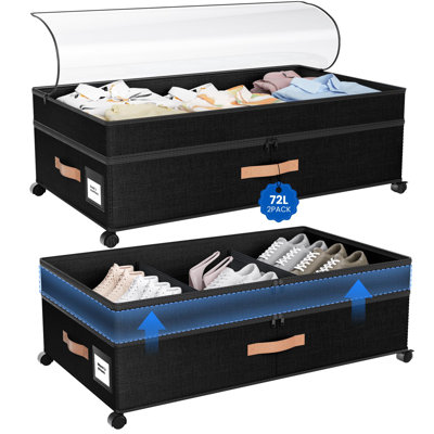 Rangement sous le lit avec roulettes, 72L XXL sous le lit, grands contenants de rangement, rangement réglable de 10 po de hauteur pour dessous de lit avec couvercles, roulement pour chaussures, vêtements, couvertures, noir