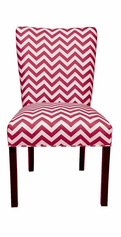 21'' H Upholstered Dining Chair, Zig Zag Lipstick / White