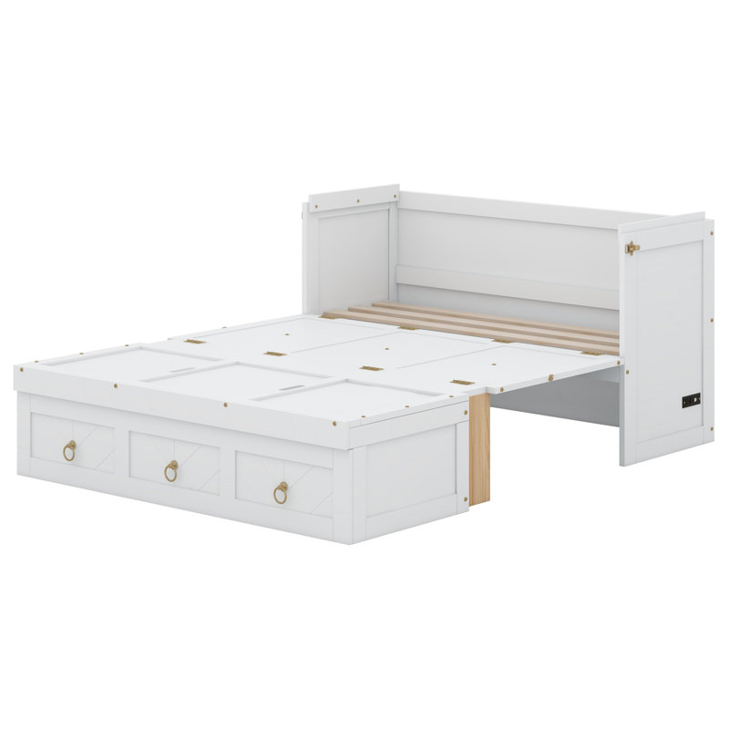 Cato Murphy Bed With USB Port And A Large Drawer, White, Queen