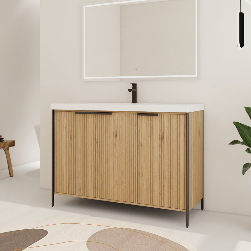 Ensemble de meuble-lavabo simple 48 po avec plateau en résine Hickory, 48''