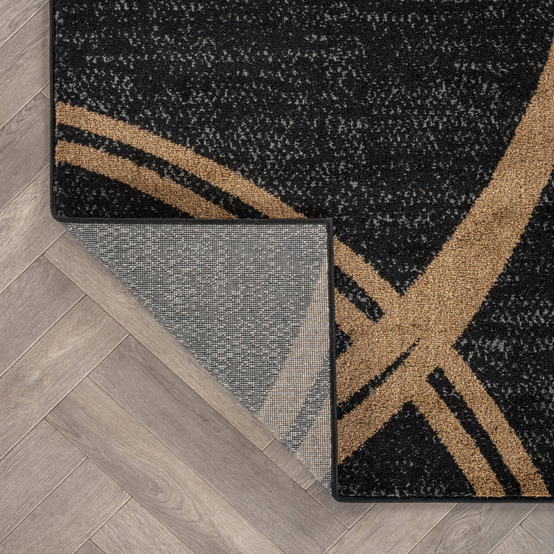 Tapis noir / gris / blanc à motif géométrique Arnaldur, Camel, Tapis de couloir 2 pi x 7 pi 2 po