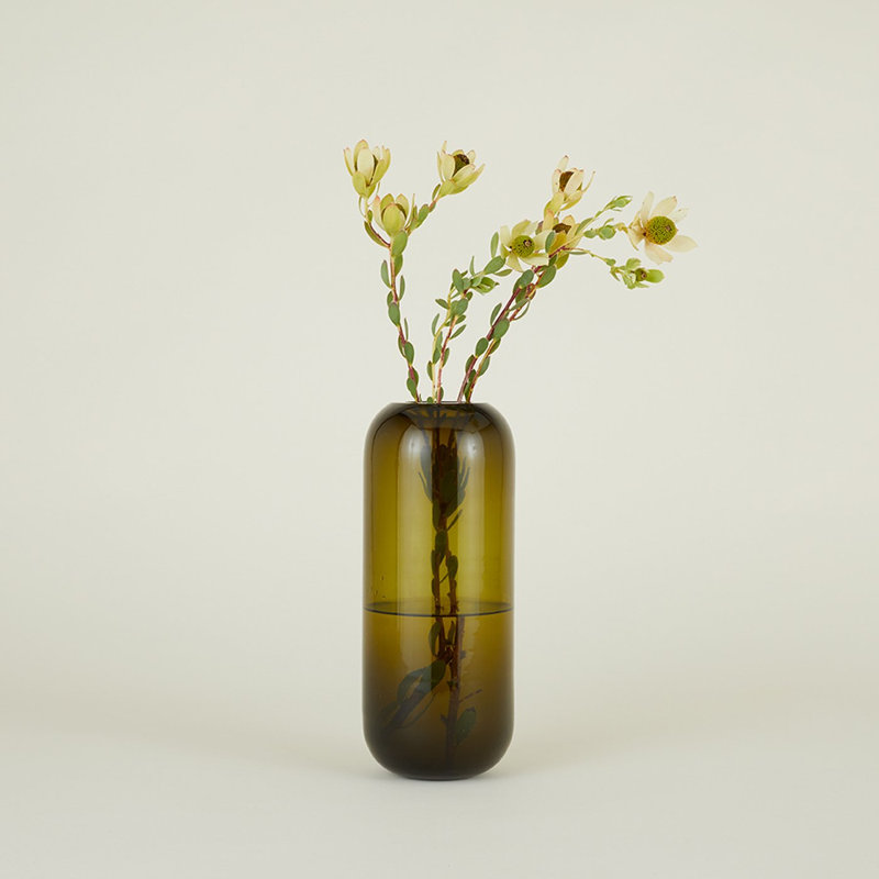 Aurora Handmade Glass Table Vase, 12.5" H x 5" W x 5" D, Olive