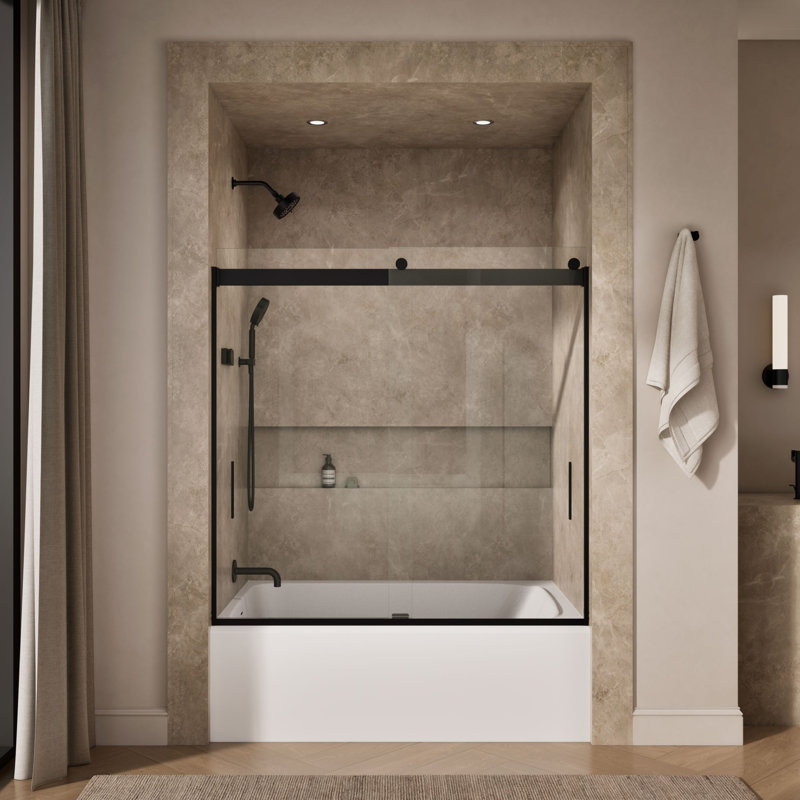 Levity 59.63" x 59.75" Bypass Bath Door with CleanCoat Technology, Matte Black, Clear