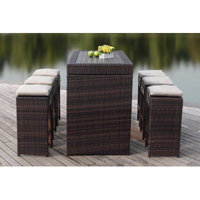 Motter 6 - Person Wicker Patio Dining Set with Rectangular Table , Cushions Included