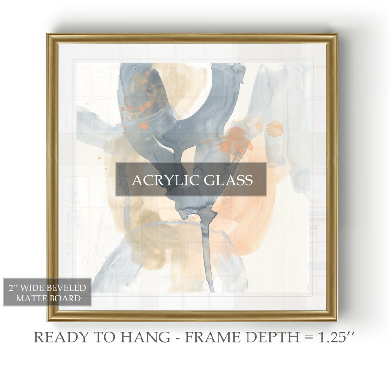« Liquid Blueprint VII » - Tableau sous verre acrylique, encadré et encadré, grand format, pour salon., Cadre doré