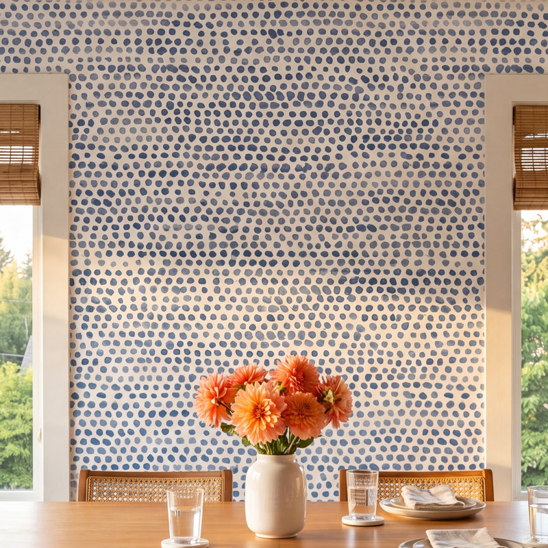 Papier peint adhésif moiré à pois, Lune bleue