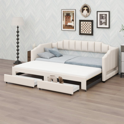 Extendable Upholstered Daybed With Storage Drawers And LED Light