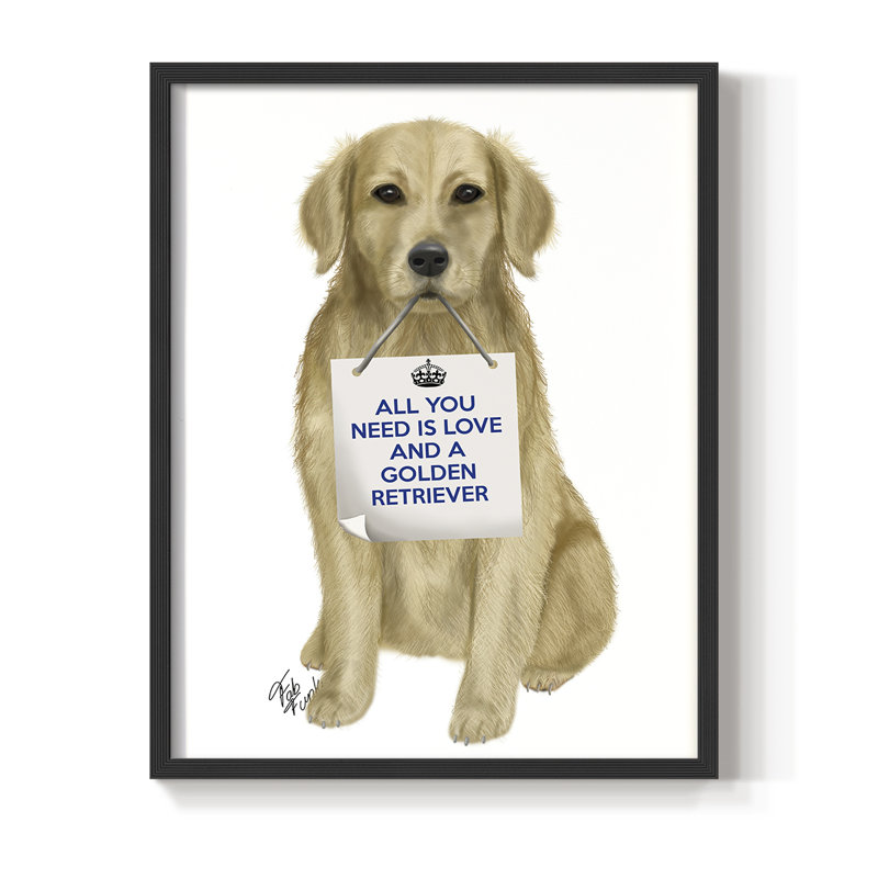 «Love and Golden Retriever», reproduction encadrée - bois massif, Cadre simple noir, H 10 po x l 8 po